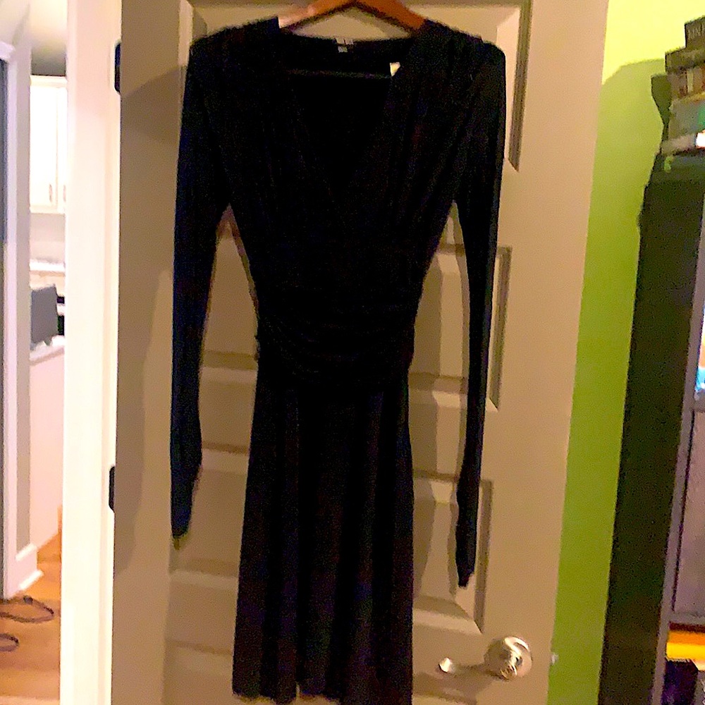 Black nylon long sleeve ruched waist Miss Sixty dress